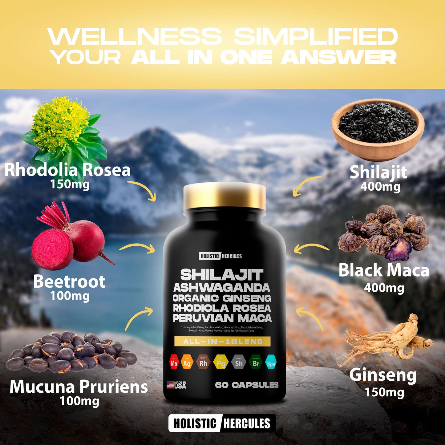 Testosterone - God Mode - Ultra Potent - Blood Flow Boosting - Vitality Boost - Mineralizing - Power Growth - 8 in 1 potent Shilajit blend